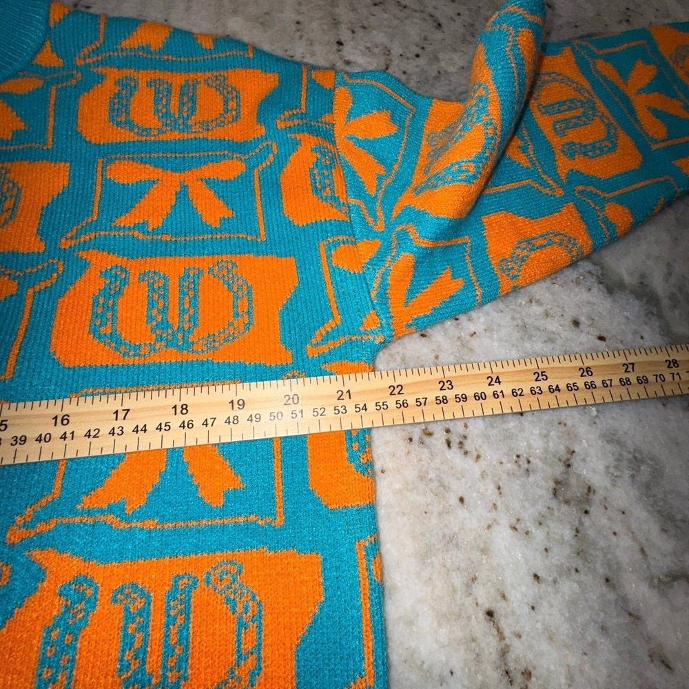 NWOT Boutique Horse Shoes and Bows Knit Sweater Womens Large Blue Orange - Picture 5 of 7